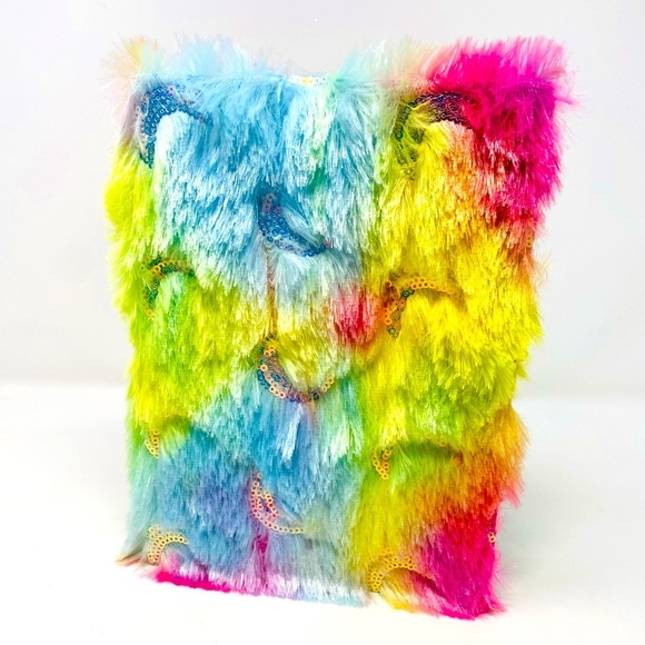 NEW - Colorful Faux Fur Rainbow Colored Journal Notebook - Picture 1 of 7